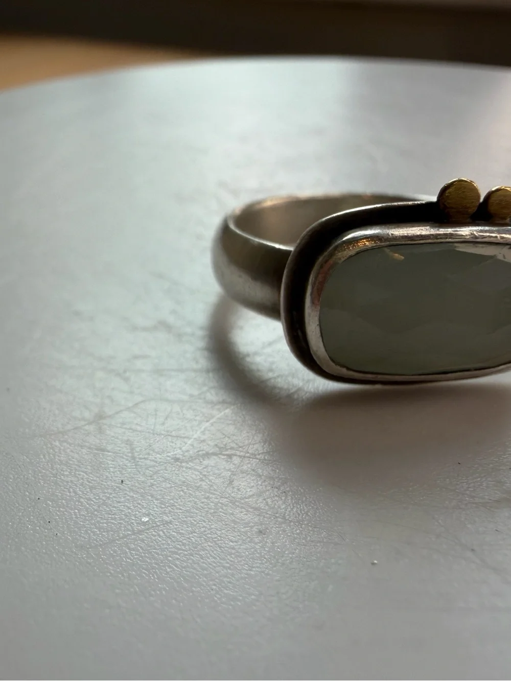 Ananda Khalsa Sundance Aquamarine Ring Silver 22k Gold Size 8.5 - Picture 3 of 13